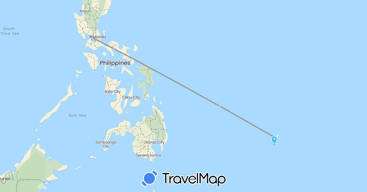TravelMap itinerary: driving, plane, boat in Philippines, Palau (Asia, Oceania)